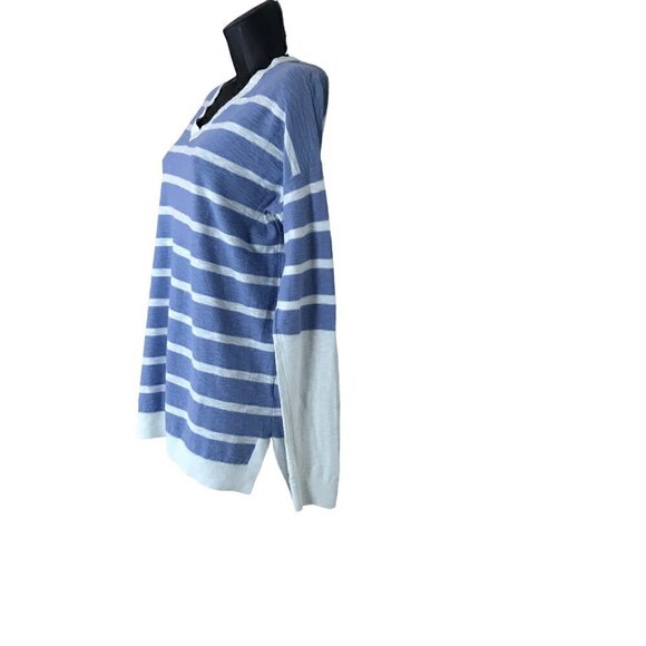 Vince 100% Cotton Blue & White Striped V-neck  Sweater Size M - Picture 4 of 7